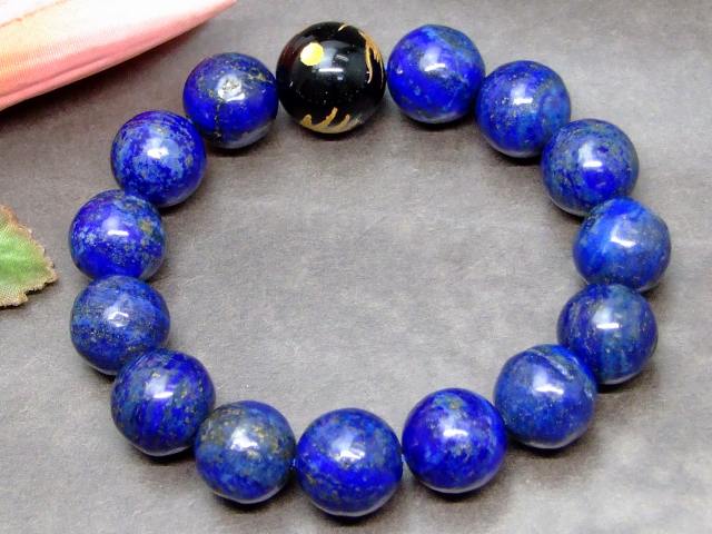 64244　　今月の半額 わけあり 14mm ラピスラズリ 瑠璃石 16mm 龍彫り オニキス ブレスレット 内径17cm 送料無料 天然石 パワーストーン