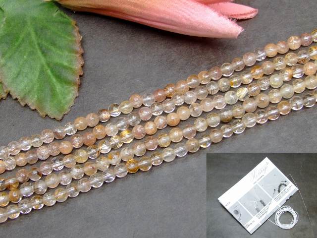 64261　　タイチンルチルクォーツ 針水晶 4mm 1連39cm 通し針、解説書、1mゴム付き 送料無料 ブラジル産 天然石 パワーストーン