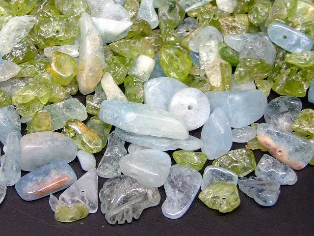 66552　　さざれ 100g アクアマリン ペリドット ミックス石 送料無料 天然石 パワーストーン