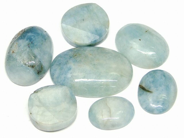 樂天商城 - 66549　　今月の半額 わけあり アクアマリン 藍玉 100g 48mm×34mm〜26mm×20mm 7個セット 穴なし 送料無料 ブラジル産 天然石 パワーストーン