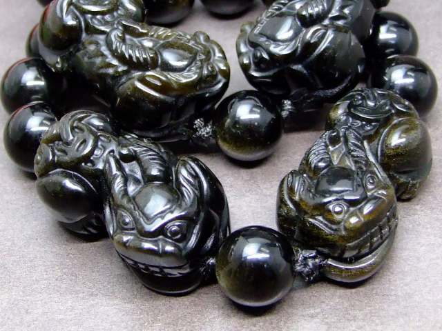 g3-463Z　　ゴールドオブシディアン 貔貅 ヒキュウ ひきゅう 35mm×20mm／12mm ブレスレット 内径調節可 送料無料 天然石 パワーストーン