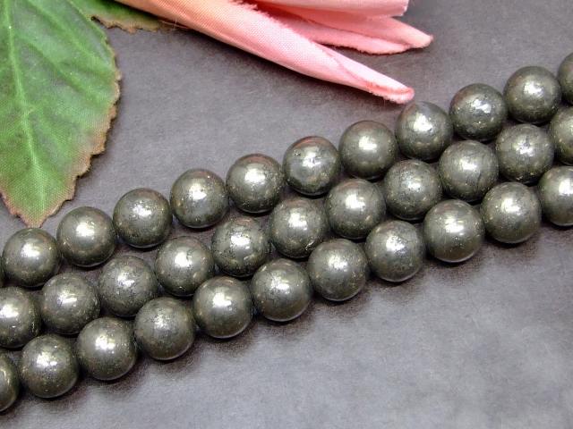 g3-3311C　　今月29％OFF パイライト 黄鉄鉱 10mm 1連38cm 通し針、解説書、1mゴム付き 送料無料 天然石 パワーストーン