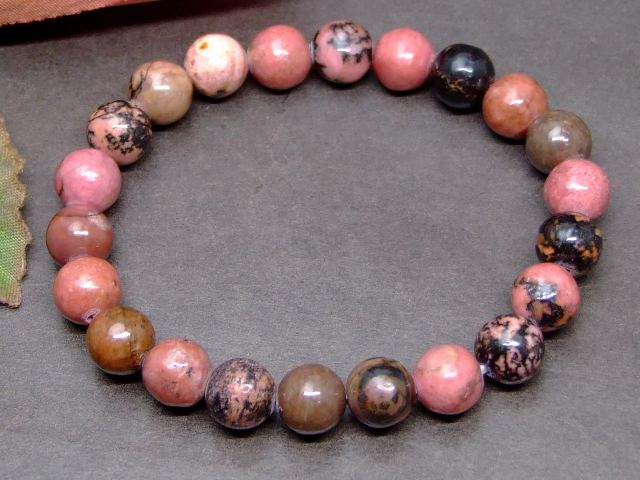 g3-609E　　ロードナイト 薔薇輝石 8mm ブレスレット 内径調節可 ネコポス送料無料 天然石 パワーストーン