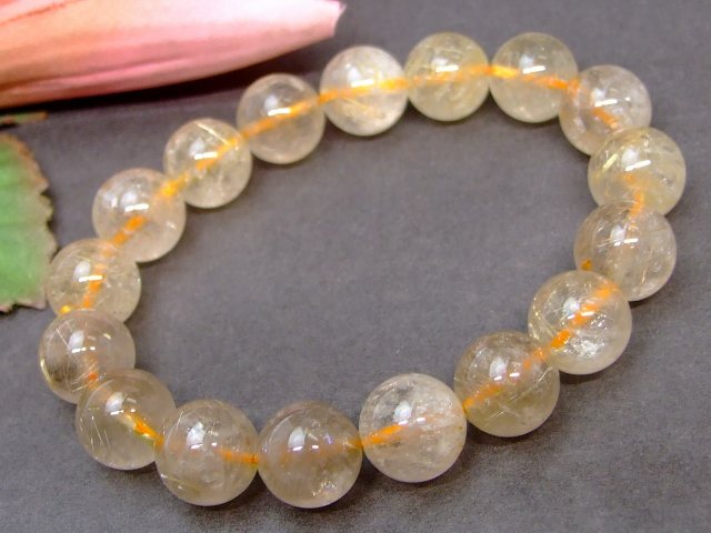 64287　　タイチンルチルクォーツ 針水晶 11mm ブレスレット 内径16cm ポーチ付き 送料無料 ブラジル産..