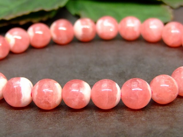 64392　　インカローズ 8mm AAA+ ブレスレット 内径16cm 鑑別済・本物保証 ポーチ付き 送料無料 アルゼンチン産 天然石 パワーストーン