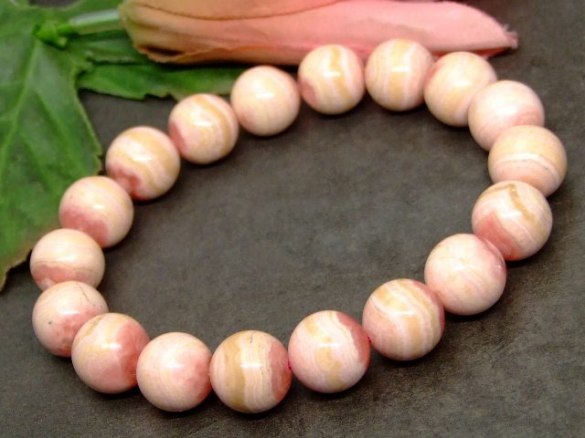 64422　　インカローズ 12mm A+ ブレスレット 内径18cm 鑑別済・本物保証 ポーチ付き 送料無料 アルゼ..