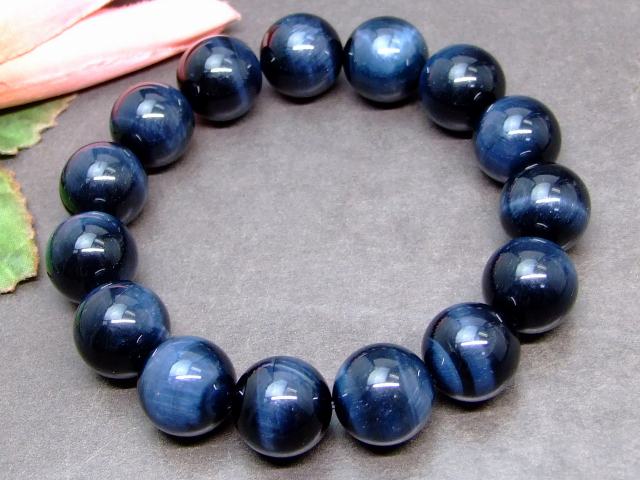 g3-2004C　　ブルータイガーアイ 青虎目石 14mm 特級 ブレスレット 内径調整可能 ポーチ付き 送料無料 南アフリカ共和国産 天然石 パワーストーン