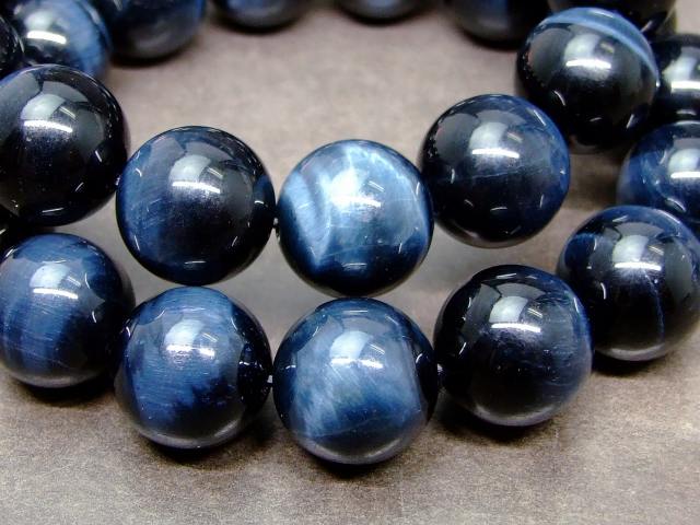 g3-2004C　　ブルータイガーアイ 青虎目石 14mm 特級 ブレスレット 内径調整可能 ポーチ付き 送料無料 南アフリカ共和国産 天然石 パワーストーン