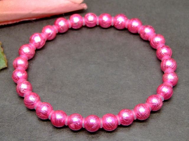 23592H　　シルバー＆ピンク ギベオン 鉄隕石 6mm 5A ブレスレット 内径16cm メッキ 鑑別書付き・本物保証 送料無料 ナミビア産 天然石 パワーストーン