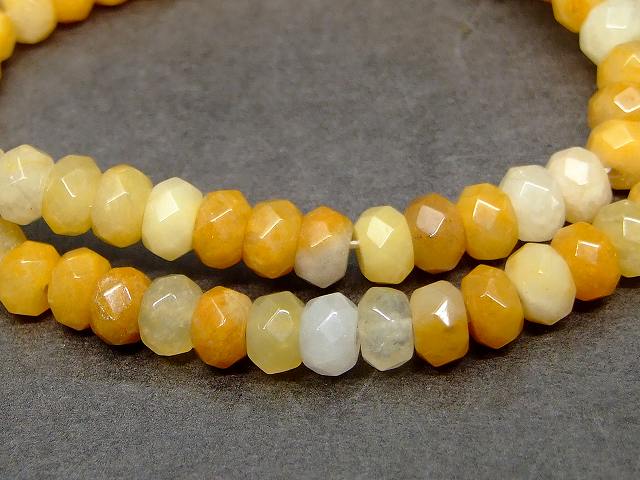 g3-28D　　黄翡翠 ヒスイ 6mm×4mm ボタンカット ソロバンカット ブレスレット 内径調節可 送料無料 天然石 パワーストーン