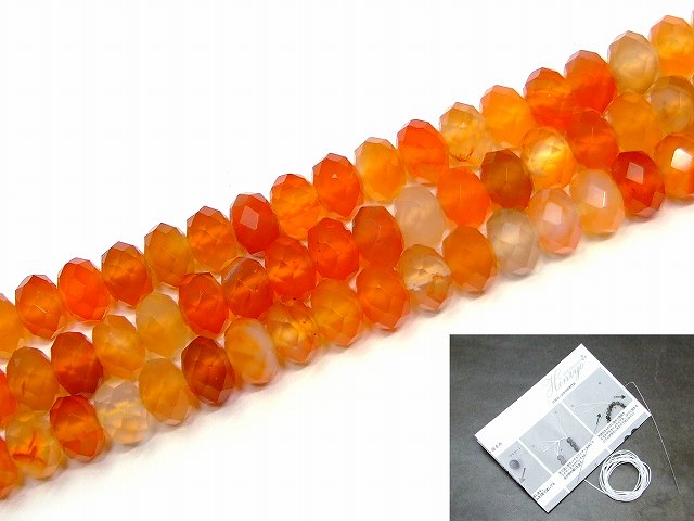 g3-143H　　カーネリアン 8mm×5mm ボタンカット ソロバンカット 1連39cm 通し針、解説書、1mゴム付き 送料無料 天然石 パワーストーン