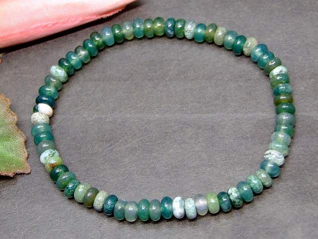 g3-160B　　モスアゲート 苔瑪瑙 4mm×2mm ソロバン 算盤 そろばん ブレスレット 内径調整可 送料無料 天然石 パワーストーン