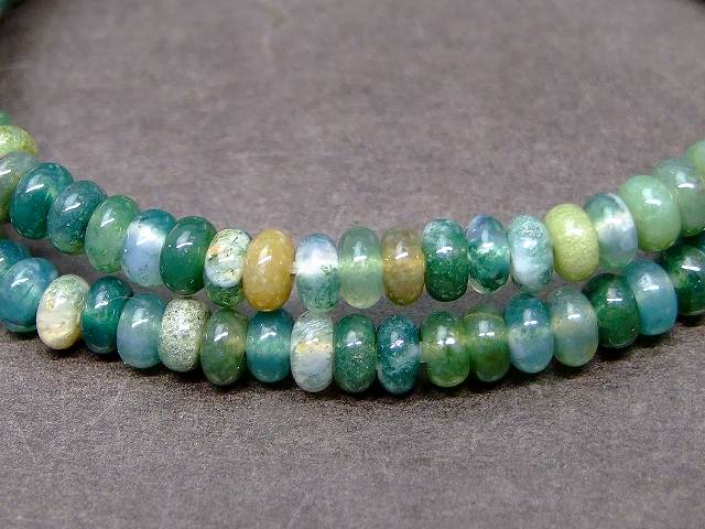 g3-160B　　モスアゲート 苔瑪瑙 4mm×2mm ソロバン 算盤 そろばん ブレスレット 内径調整可 送料無料 天然石 パワーストーン