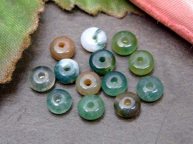 g3-160C　　モスアゲート 苔瑪瑙 4mm×2mm ソロバン 算盤 そろばん 1粒売り ネコポス送料無料 天然石 パワーストーン