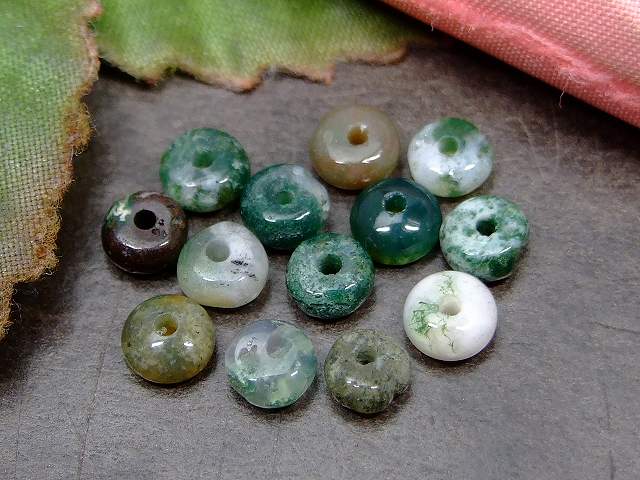 g3-160D　　今月の半額 わけあり モスアゲート 苔瑪瑙 4mm×2mm ソロバン 算盤 そろばん 1粒売り ネコポス送料無料 天然石 パワーストーン