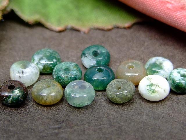 g3-160D　　今月の半額 わけあり モスアゲート 苔瑪瑙 4mm×2mm ソロバン 算盤 そろばん 1粒売り ネコポス送料無料 天然石 パワーストーン