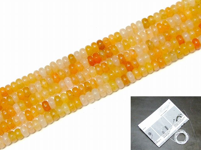 g3-27K　　黄翡翠 ヒスイ 黄玉 4mm×2mm ソロバン 算盤 そろばん 1連38cm 通し針、解説書、1mゴム付き 送料無料 天然石 パワーストーン