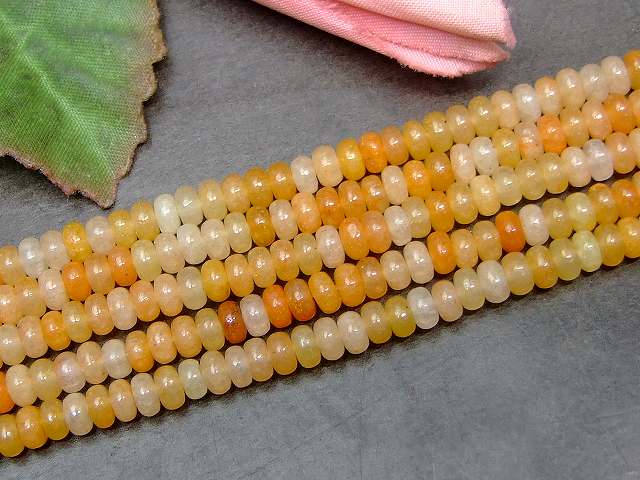 g3-27K　　黄翡翠 ヒスイ 黄玉 4mm×2mm ソロバン 算盤 そろばん 1連38cm 通し針、解説書、1mゴム付き 送料無料 天然石 パワーストーン