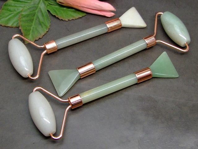 樂天商城 - 64675　　アベンチュリン 150mm かっさマッサージ 小顔 美顔ローラー ヘラ マッサージ棒 ピンクゴールド 送料無料 天然石 パワーストーン