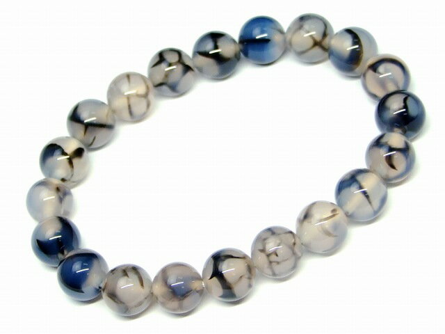 g3-957A　　白黒龍紋瑪瑙 メノウ アゲート 10mm AA ブレスレット 内径調節可 送料無料 天然石 パワーストーン