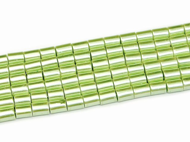 H3-32K　　工場処分品特価 今月半額以下 わけあり 黄緑 ヘマタイト 磁気有 8mm×6mm 1連78cm 通し針、解説書、1mゴム付き 送料無料 イギリス産 天然石 パワーストーン