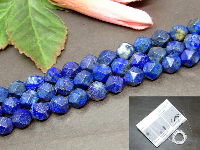 g3-792C ラピスラズリ 染め 10mm スターカット 1連38cm 通し針、解説書、1mゴム付き 送料無料 天然石 パワーストーン