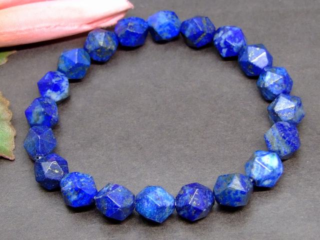 g3-792M　　ラピスラズリ 染め 10mm スターカット ブレスレット 内径調節可 送料無料 天然石 パワーストーン