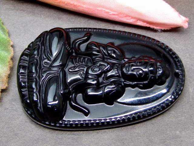 65119　　オブシディアン 52mm×34mm 1個売り 如来 ほとけ お守り 厄除け ペンダントトップ 送料無料 アメリカ産 天然石 パワーストーン