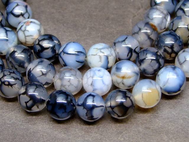 g3-957M　　白黒龍紋瑪瑙 メノウ アゲート 8mm AA 1連38cm 通し針、解説書、1mゴム付き 送料無料 天然石 パワーストーン