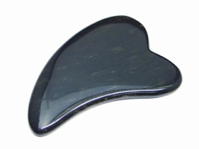 65182　　かっさプレート シルバーオブシディアン 91mm×60mm ハート型 Y型 ポーチ付き 美肌 美顔 美容 ..