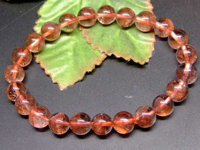 65519　　レッドファントムクォーツ 水晶 8mm 5A ブレスレット 内径17cm ポーチ付き 送料無料 ブラジル産 天然石 パワーストーン