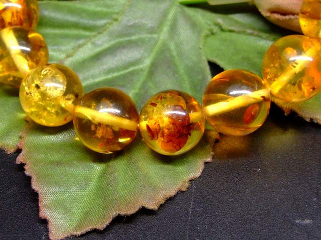 65555　　花アンバー 琥珀 11mm 5A ブレスレット 内径17cm ポーチ付き 鑑別済・本物保証 送料無料 メキシコ産 天然石 パワーストーン