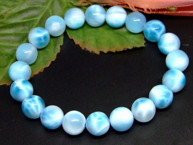 65494　　特級 10mm ラリマー ドミニカ共和国産 ブレスレット 内径18cm ポーチ付き 鑑別済・本物保証 送料無料 天然石 パワーストーン