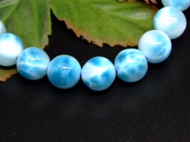 65494　　特級 10mm ラリマー ドミニカ共和国産 ブレスレット 内径18cm ポーチ付き 鑑別済・本物保証 送料無料 天然石 パワーストーン