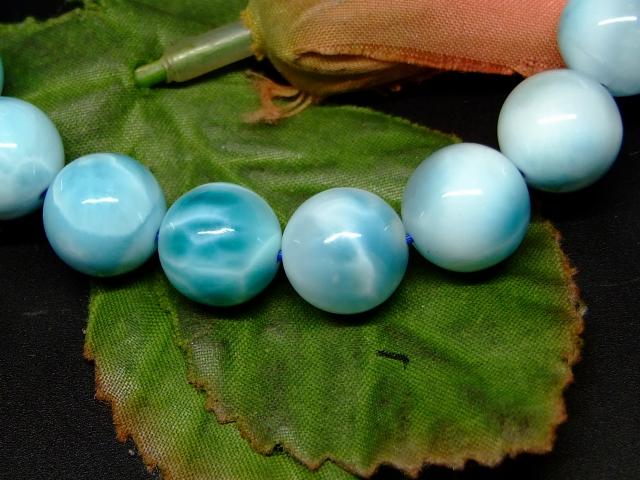 65623　　ラリマー 11mm AAA ドミニカ共和国産 ブレスレット 内径18cm ポーチ付き 鑑別済・本物保証 送料無料 天然石 パワーストーン