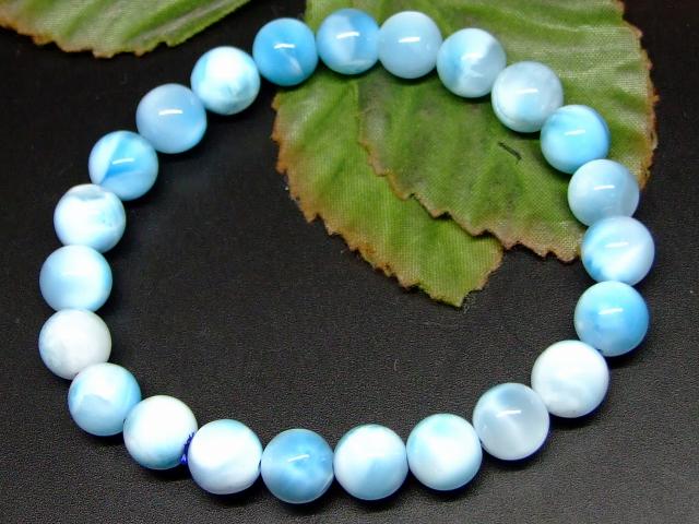 65629　　ラリマー 8mm AAA ドミニカ共和国産 ブレスレット 内径16cm ポーチ付き 鑑別済・本物保証 送料無料 天然石 パワーストーン