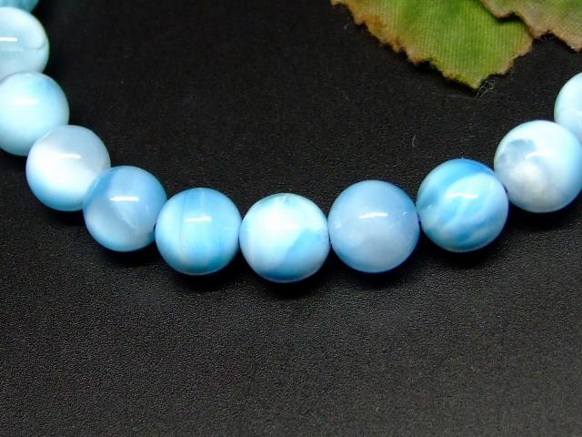 65629　　ラリマー 8mm AAA ドミニカ共和国産 ブレスレット 内径16cm ポーチ付き 鑑別済・本物保証 送料無料 天然石 パワーストーン