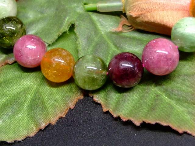 65709　　ミックストルマリン 電気石 10mm 3A+ ブレスレット 内径18cm ポーチ付き 送料無料 ブラジル産 天然石 パワーストーン