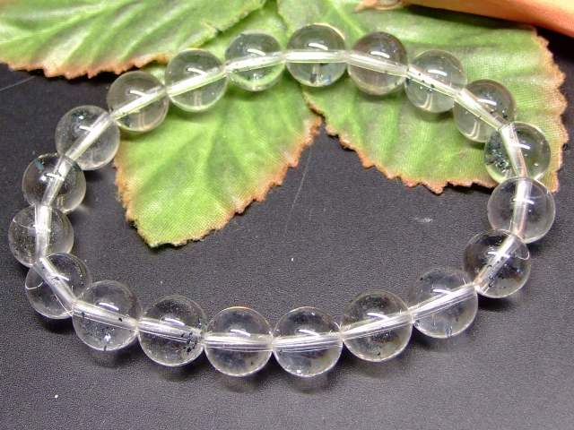 65718　　マイカインクォーツ 雲母入り水晶 9mm 5A ブレスレット 内径17cm ポーチ付き 送料無料 天然石 パワーストーン