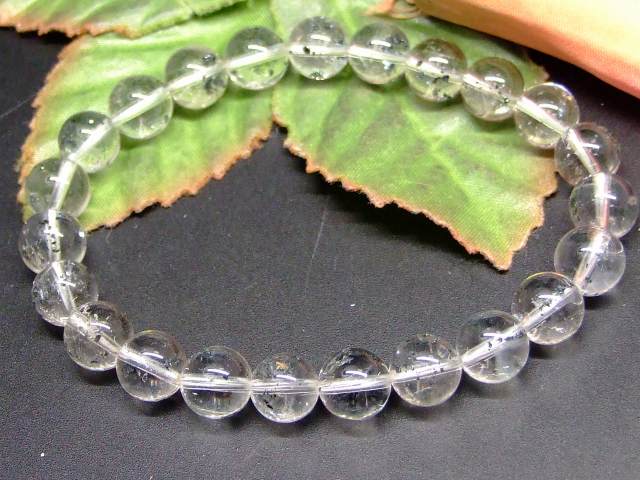 65719　　マイカインクォーツ 雲母入り水晶 8mm 5A ブレスレット 内径17cm ポーチ付き 送料無料 天然石 パワーストーン