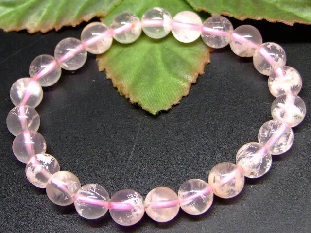 65792　　ピンクホワイトファントムガーデンクォーツ 水晶 8mm 3A ブレスレット 内径17cm 送料無料 ブラジル産 天然石 パワーストーン