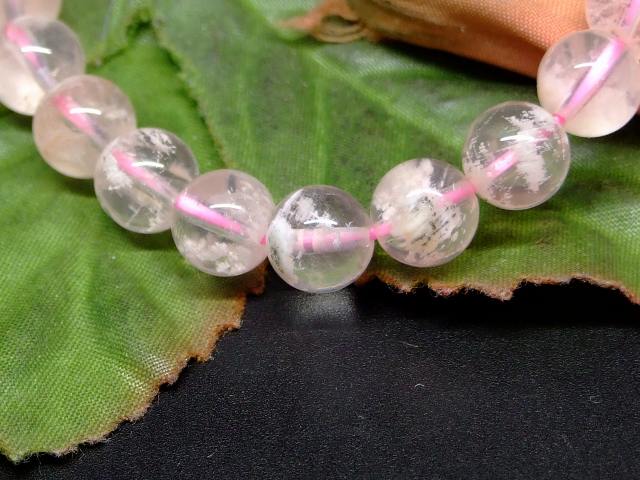 65792　　ピンクホワイトファントムガーデンクォーツ 水晶 8mm 3A ブレスレット 内径17cm 送料無料 ブラジル産 天然石 パワーストーン