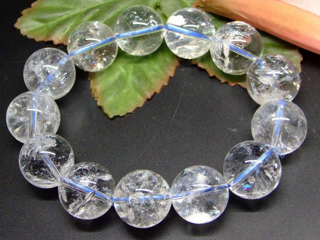 65795　　虹入り 水晶 アイリスクォーツ 16mm 3A ブレスレット 内径17cm ポーチ付き 送料無料 ヒマラヤ産 天然石 パワーストーン