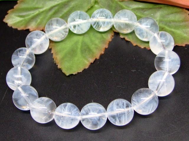 65733　　エンジェルラダークォーツ エンジェルフェザークォーツ 12mm 3A ブレスレット 内径17cm フロー・グロース・クォーツ 水晶 ポーチ付き 送料無料 天然石 パワーストーン