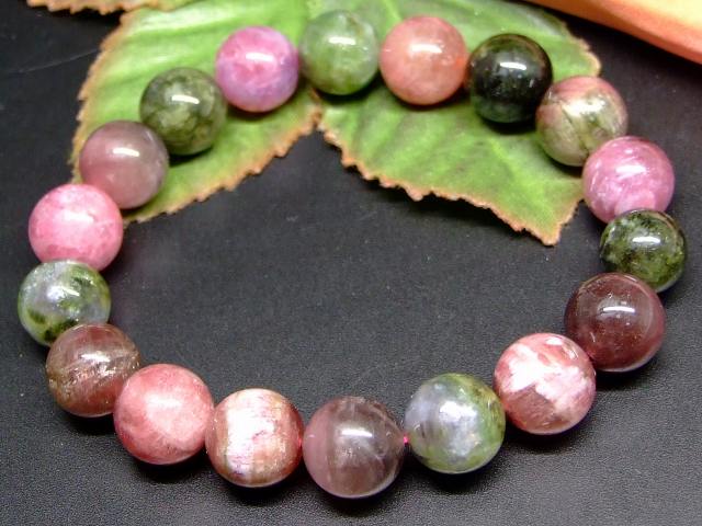 65617　　ミックストルマリン 電気石 10mm A+ ブレスレット 内径17cm ポーチ付き 送料無料 ブラジル産 天然石 パワーストーン