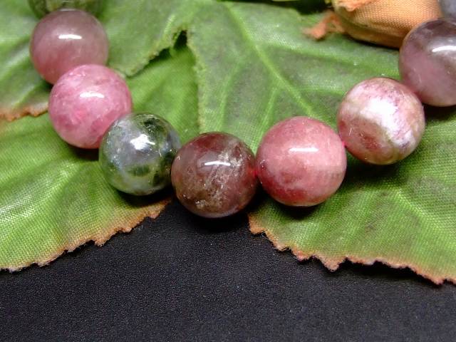 65617　　ミックストルマリン 電気石 10mm A+ ブレスレット 内径17cm ポーチ付き 送料無料 ブラジル産 天然石 パワーストーン