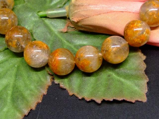 65686　　菊花タイチンルチルクォーツ 針水晶 10mm 3A ブレスレット 内径18cm ポーチ付き 送料無料 ブラジル産 天然石 パワーストーン