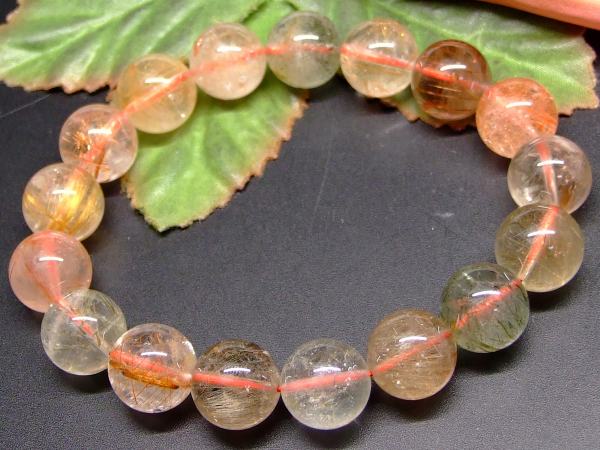 65832　　ミックスルチルクォーツ 針水晶 12mm AA ブレスレット 内径18cm ポーチ付き 送料無料 ブラジル産 天然石 パワーストーン