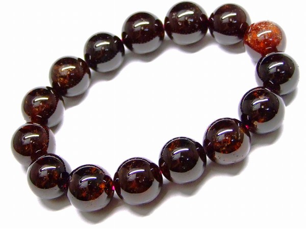 65854　　ヘソナイトガーネット 14mm〜15mm A+ ブレスレット 内径18cm オレンジガーネット 柘榴石 送料無料 スリランカ産 天然石 パワーストーン