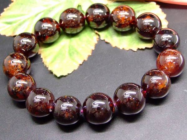65854　　ヘソナイトガーネット 14mm〜15mm A+ ブレスレット 内径18cm オレンジガーネット 柘榴石 送料無料 スリランカ産 天然石 パワーストーン